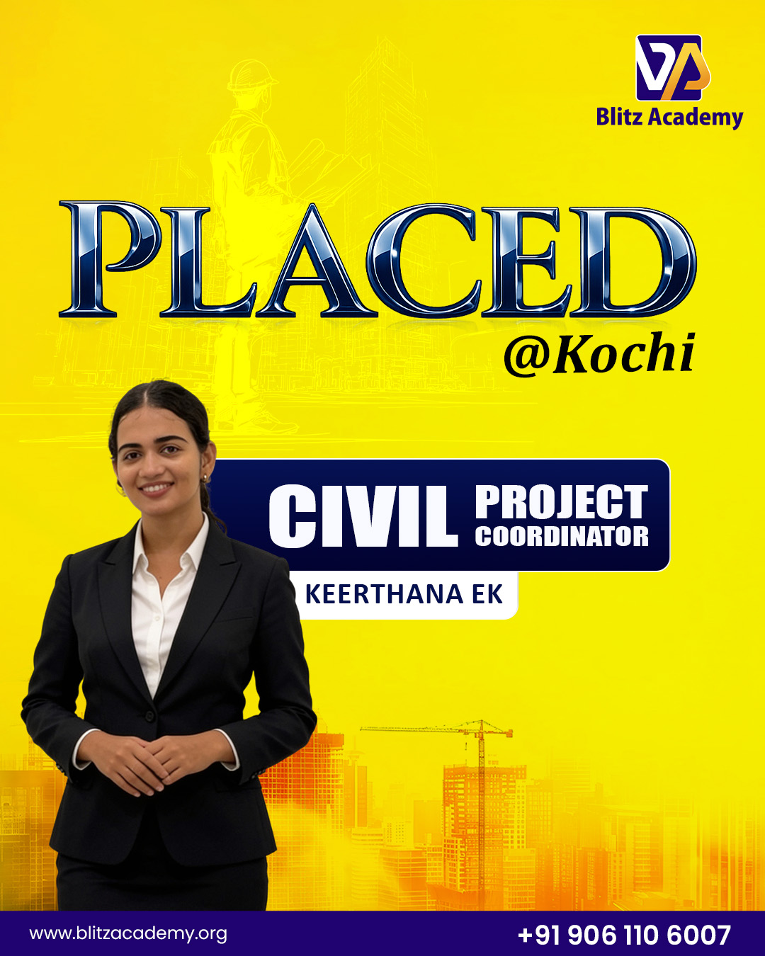 Keerthana E K, placed as Civil QS (Kochi)